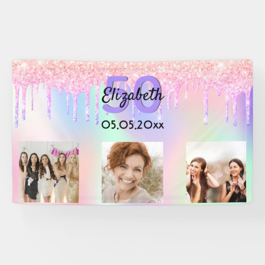 Verjaardagsfoto roze paarse welkom spandoek (Horizontaal)