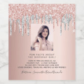 Verjaardagsfoto roze zilver leuke weetjes bio wijn etiket (Enkel label)