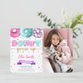 Verjaardagsfoto uitnodiging met bewerkbare donut (Staand voorkant)