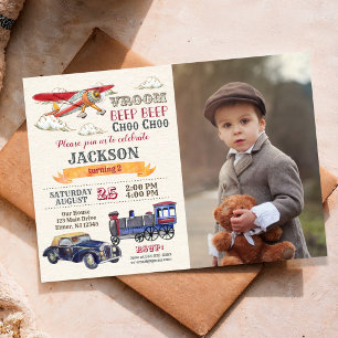 Verjaardagsfoto uitnodiging met vintage transport