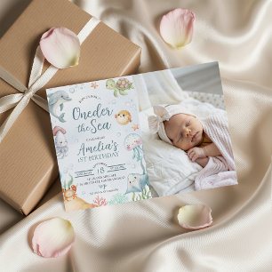 Verjaardagsfoto-uitnodiging Oceaan thema 1 jaar Kaart