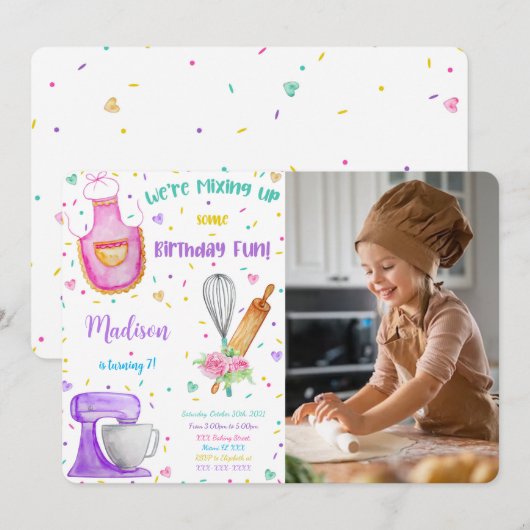 Verjaardagsfoto uitnodiging voor bakfeest (Voorkant / Achterkant)