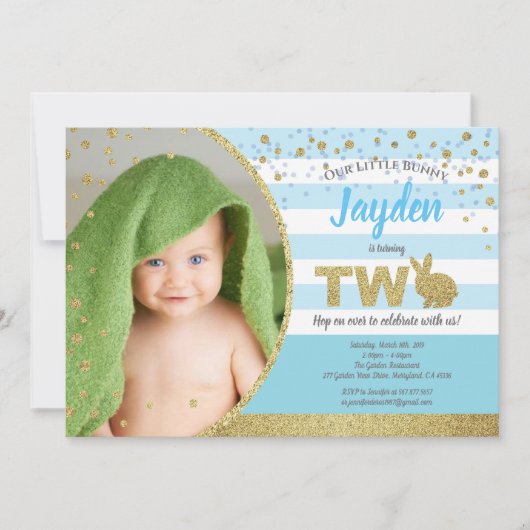 Verjaardagsfoto uitnodiging voor bunny boy 2 jaar  (Voorkant)