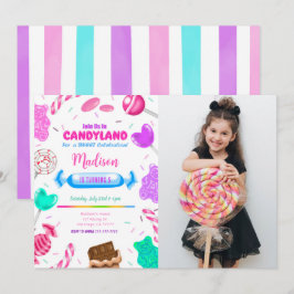 Verjaardagsfoto-uitnodiging voor Candy land verjaa Kaart