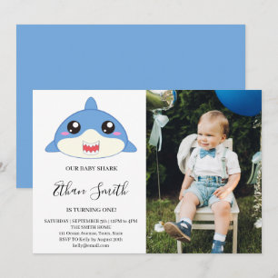 Verjaardagsfoto uitnodiging voor Cute Baby Shark