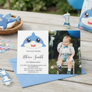 Verjaardagsfoto uitnodiging voor Cute Baby Shark