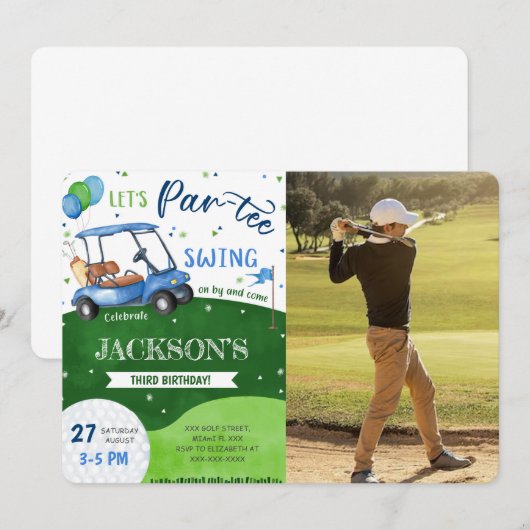 Verjaardagsfoto uitnodiging voor golf bewerkbaar (Voorkant / Achterkant)