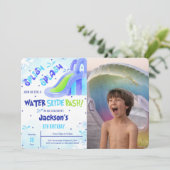 Verjaardagsfoto uitnodiging voor waterglijbaan (Staand voorkant)