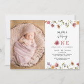 Verjaardagsfoto uitnodiging voor wilde bloem meisj (Voorkant)