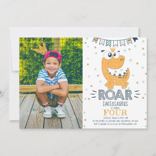 Verjaardagsfoto van een brullende dinosaurus kaart (Voorkant)