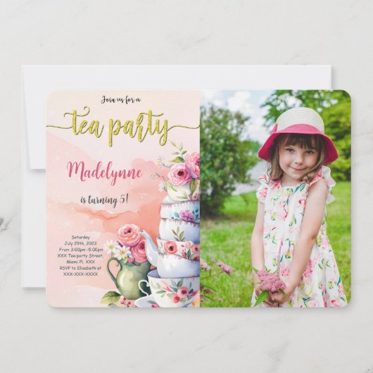 Verjaardagsfoto van een theepartij die je kan aanp kaart (Voorkant)