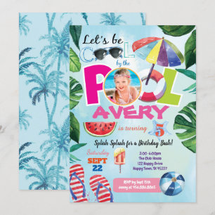 verjaardagsfoto van het meisje-poolfeest kaart