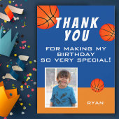 Verjaardagsfoto van schattige basketbal kinderen bedankkaart