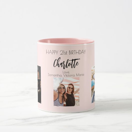 Verjaardagsfoto vriend blush roze naam mok (Midden)