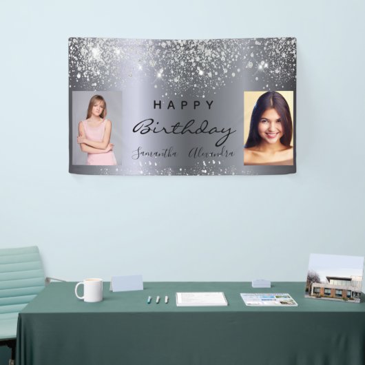 Verjaardagsfoto zilveren glitter beste vrienden tw spandoek (Beurs)