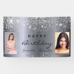 Verjaardagsfoto zilveren glitter beste vrienden tw spandoek