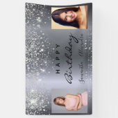 Verjaardagsfoto zilveren glitter beste vrienden tw spandoek (Verticaal)