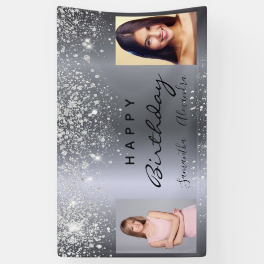 Verjaardagsfoto zilveren glitter beste vrienden tw spandoek (Verticaal)