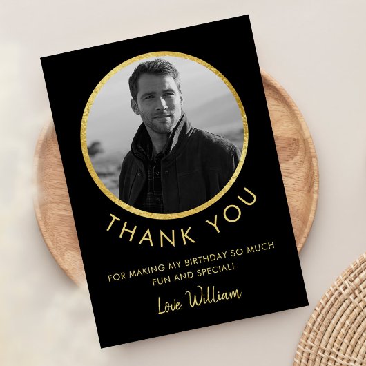 Verjaardagsfoto zwart en goud bedankkaart