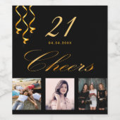 Verjaardagsfoto zwart goud juichen script wijn etiket (Enkel label)