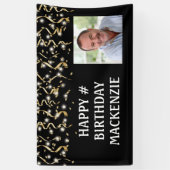 Verjaardagsfoto Zwart Goud Streamers Gepersonalise Spandoek (Verticaal)