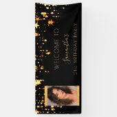 Verjaardagsfoto zwart gouden sterren welkom spandoek (Verticaal)