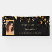 Verjaardagsfoto zwart gouden sterren welkom spandoek (Horizontaal)
