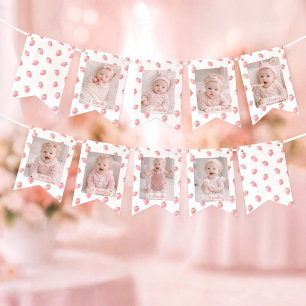 Verjaardagsfotobanner voor eerste verjaardag met a vlaggetjes