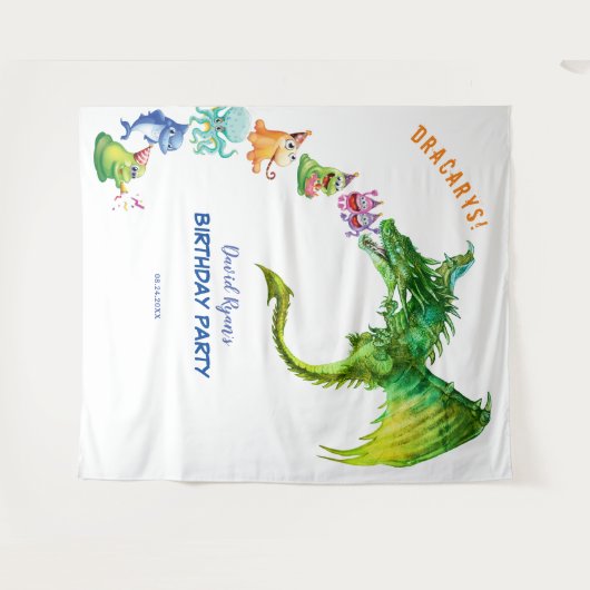 Verjaardagsfotobehang met zachte draakmonsters wandkleed (Voorkant (horizontaal))