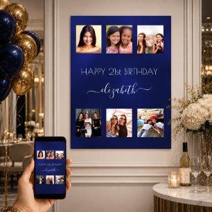 Verjaardagsfotocollage marineblauw BFF Poster
