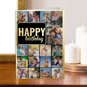 Verjaardagsfotocollage met 17 foto's Goud Folie Wenskaart