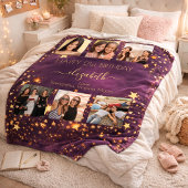 Verjaardagsfotocollage paarse gouden beste vriende fleece deken