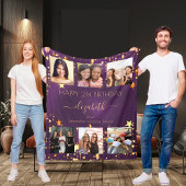 Verjaardagsfotocollage paarse gouden beste vriende fleece deken