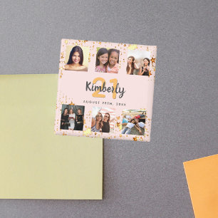 Verjaardagsfotocollage roos gouden beste vrienden magneet