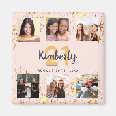 Verjaardagsfotocollage roos gouden beste vrienden magneet (Voorkant)