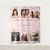 Verjaardagsfotocollage roos gouden beste vrienden wandkleed (Voorkant)