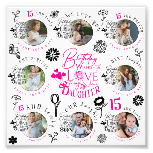 Verjaardagsfotocollage typografie voor dochter foto afdruk