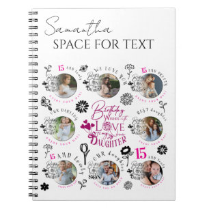 Verjaardagsfotocollage typografie voor dochter  notitieboek