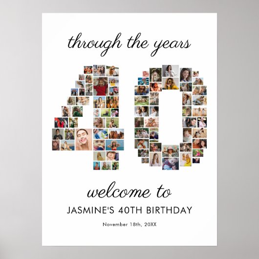Verjaardagsfotocollage welkom 40 jaar poster (Voorkant)