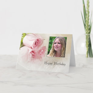 Verjaardagsfotokaart met een roos kaart