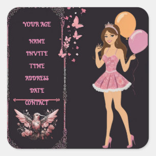 Verjaardagsfotosjabloon die u volledig kunt person vierkante sticker