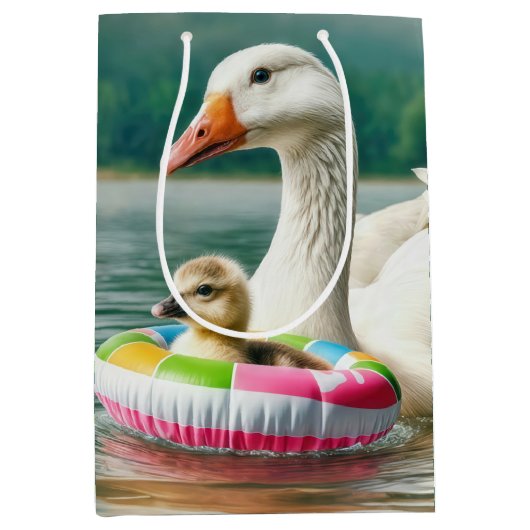 Verjaardagsgans met Gosling in een opblaasbare rin Medium Cadeauzakje (Voorkant)