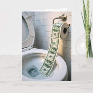 Verjaardagsgeld dat door het toilet wordt gespoeld kaart
