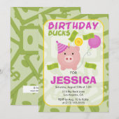 Verjaardagsgeld Spaarpot Meisje Feest Uitnodiging (Voorkant / Achterkant)