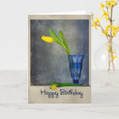 verjaardagsgele tulp in blauw glas kaart (Gele Bloem)