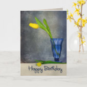 verjaardagsgele tulp in blauw glas kaart (Gele Bloem)