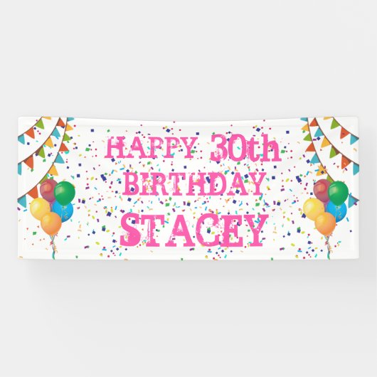 Verjaardagsgelukzaligheid:  banner voor meisjes (Horizontaal)