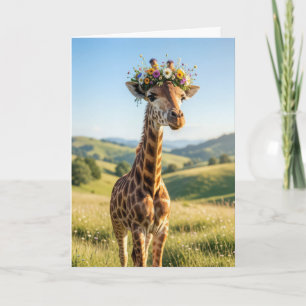 Verjaardagsgiraffe met bloemenkroon kaart