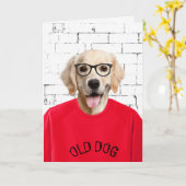 verjaardagsgouden recuperator in rood t-shirt kaart (Gele Bloem)