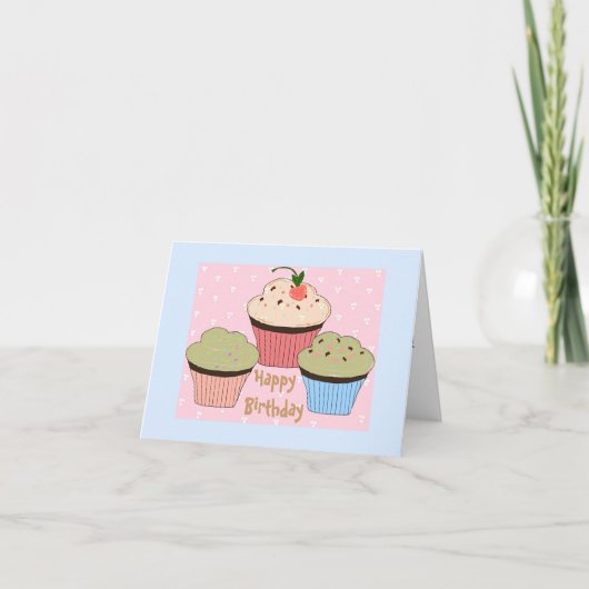 Verjaardagsgroet Cupcake Kaart (Voorkant)